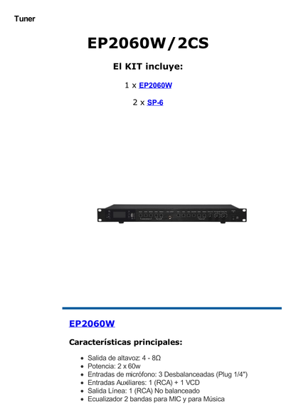 Amplificador de Audio con 2 Bocinas SP6 | 2 x 60W | Baja Impedancia 4 - 8Ω | Reproductor Bluetooth, USB, SD | Efectos Integrados Delay, Echo, Repeat