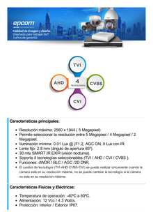 Bala TURBOHD 5 Megapixel / Lente 2.8 mm / 4 Tecnologías (TVI / AHD / CVI / CVBS) / 30 mts SMART IR EXIR / Exterior IP67 / dWDR / Metal