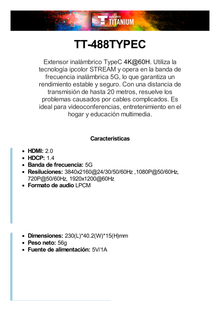 Extensor inalámbrico tipo C a HDMI | Wifi 5G | 4K60Hz | para distancias de 20 metros