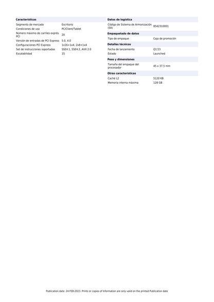 Procesador Intel Core i3-13100F con disipador sin graficos LGA 1700 13a Gen 4Core 3.4Ghz 58w