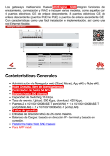 Router Multi-Servicio / 1 puerto 10/100/1000 Mbps(WAN) / 1 puerto 10/100/1000 Mbps(WAN/LAN) / 7 puertos 10/100/1000 Mbps(LAN) / Rendimiento 2 Gbps / Controla hasta 64 APs / Hasta 300 Clientes / Administración Nube Gratis