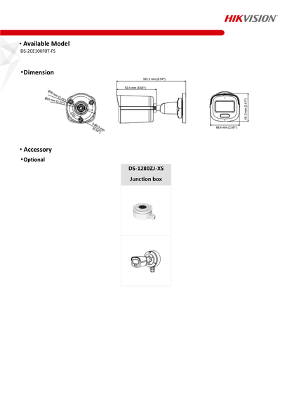 CAMARA HIKVISION BULLET TURBOHD 3K 5 MEGAPIXELES LENTE 2.8 MM  MICROFONO INTEGRADO IMAGEN A COLOR 24-7- LUZ BLANCA 20M-  EXT IP 67