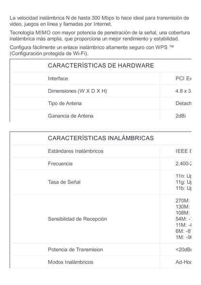 Adaptador Inalámbrico N PCI Express 300Mbps