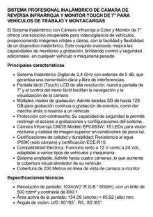 Sistema Profesional Inalámbrico de Cámara de Reversa Infrarroja y Monitor Touch de 7" para Vehículos de Trabajo y Montacargas