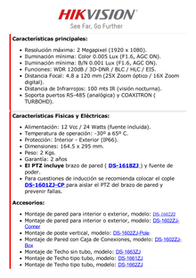 Domo PTZ TurboHD 2 Megapixel (1080P) / 25X Zoom / 100 mts IR EXIR / Exterior IP66 / WDR 120 dB / RS-485 / Ultra Baja Iluminación