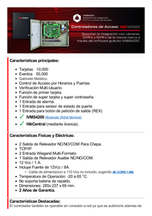 Controlador de Acceso para 1 Puerta y  2 Lectores  / Fácil Administración con Software Gratuito / Incluye Gabinete y Fuente de Alimentación 12Vcc/8A / 10,000 Tarjetas / 50,000 Eventos