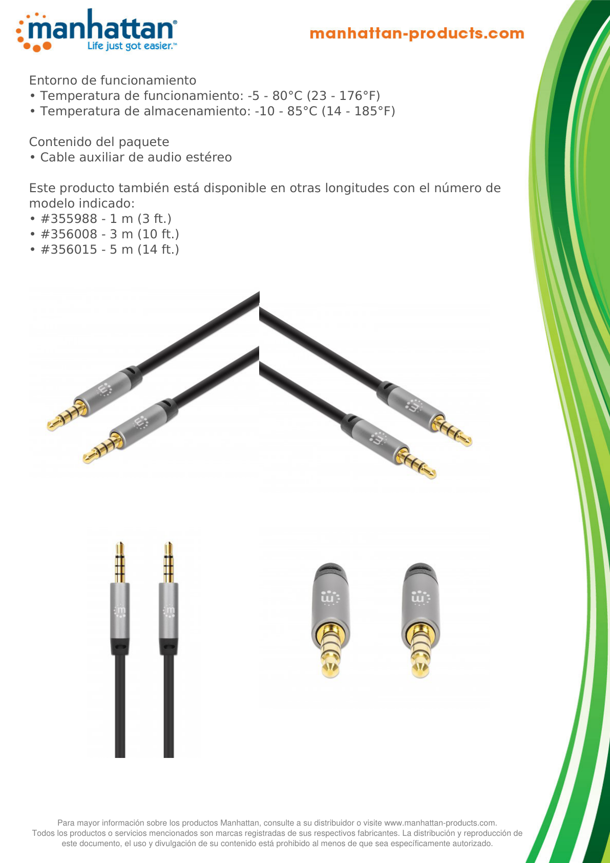 CABLE MANHATTAN DE AUDIO 3.5MM 1 MACHO A 1 MACHO 2M