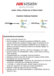 DVR 32 Canales TurboHD + 2 Canales IP / 2 Megapixel (1080p) Lite / Acusense (Evita Falsas Alarmas) / Audio por Coaxitron / H.265+ / Salida de Video en Full HD