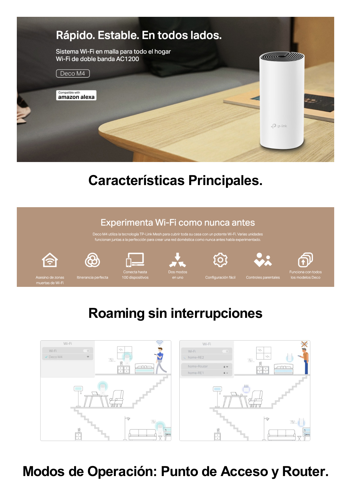 KIT 3 Routers Inalámbricos MESH Interior para Hogar / Doble Banda Wi-Fi 5 AC1200 Mbps / 2 Puerto Gigabit WAN/LAN / 2 Antenas Internas / Administración Mediante la App Deco (iOS, Android)