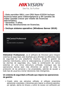 HikCentral Professional / Servidor DELL Xeon E2324G / Licencia Base de Videovigilancia / Incluye 64 Canales de Vídeo / Incluye Windows Server 2019