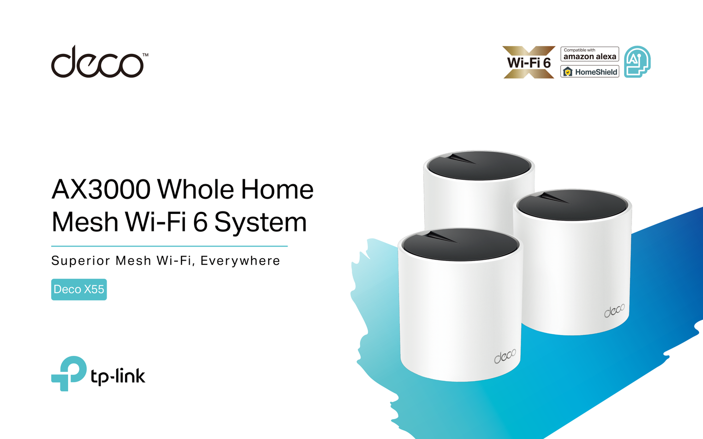 Sistema Deco X55 (2 piezas) TP-Link Mesh Wi-Fi 6 AX3000 HE160 (3 puertos RJ45 gigabit por pieza) 2x2 MU-MIMO OFDMA