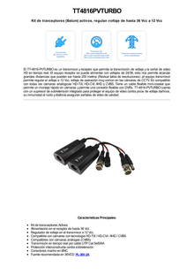 Kit de transceptores activos TURBO HD. Convierte 36/24 Vcc a 12 Vcc regulados, a través de cable  UTP Cat5e / 6. Transmision de 200 m (Revisar tabla de resoluciones )