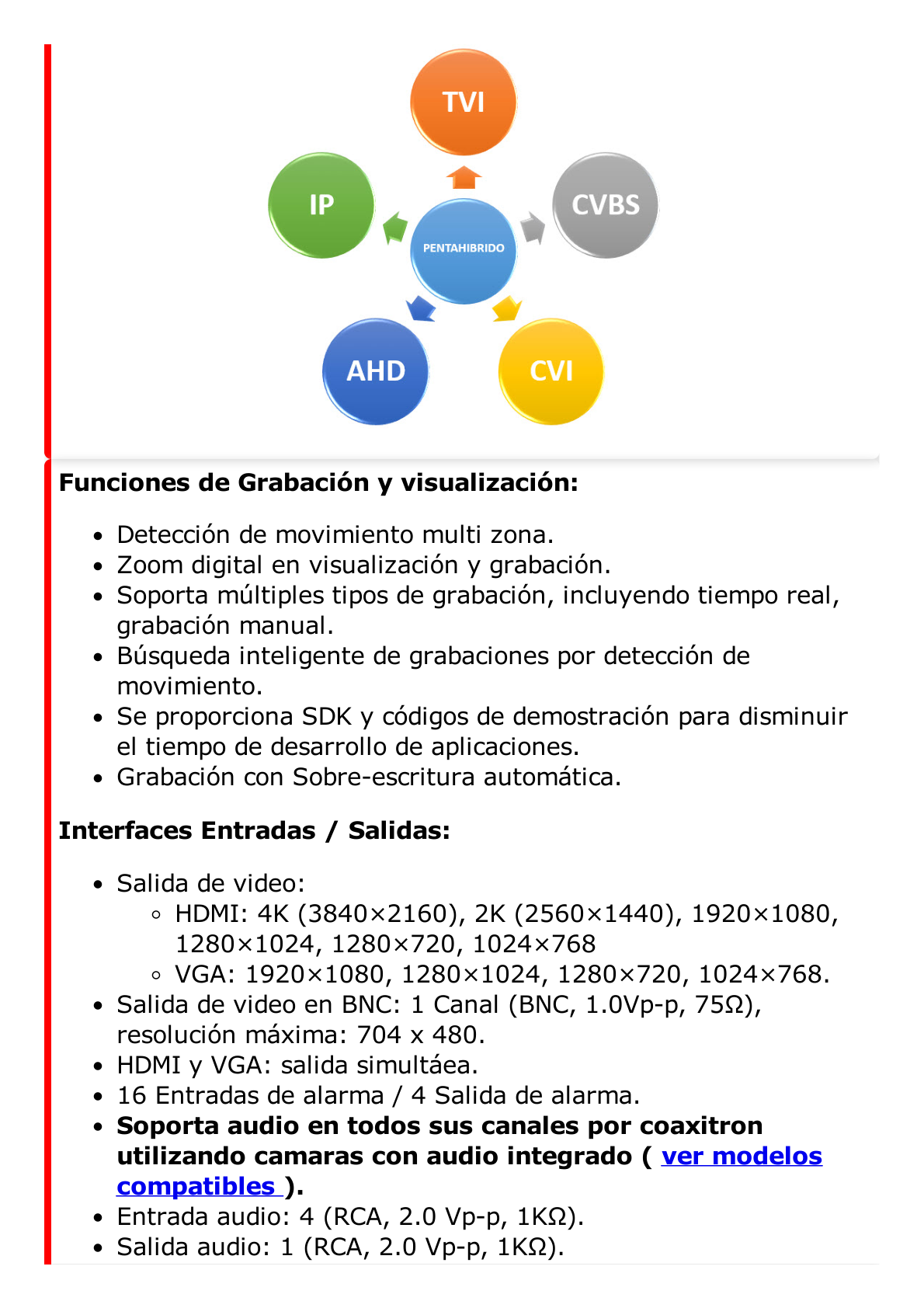 DVR 8 Megapixel / 16 Canales 4K TURBOHD + 16 Canales IP / 2 Bahías de Disco Duro / 4 Canales de Audio / Audio por coaxitron / 16 Entradas de Alarma