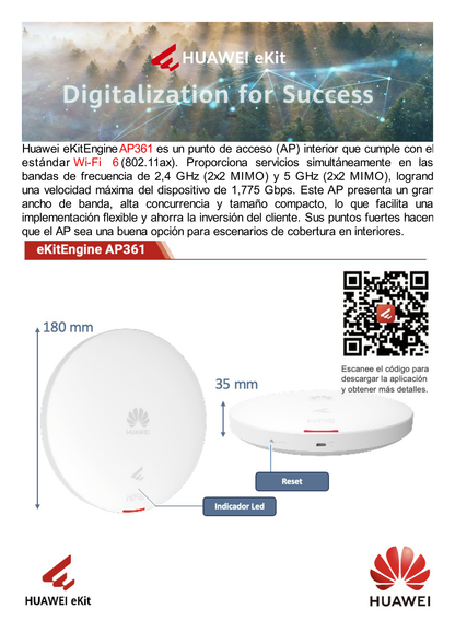 Punto de Acceso Wi-Fi 6 /  1.775 Gbps / MU-MIMO 2x2:2 (2.4GHz y 5GHz) / Smart Antenna 20% más cobertura / Instalación en techo y pared / Seguridad WP3 / Con Administración Gratuita desde la Nube