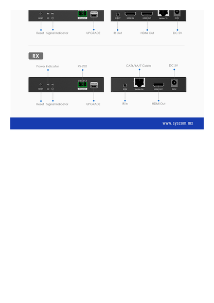 Kit Extensor HDMI para distancias de 120 metros | Soporta resolución 4K @60Hz | Cat 6, 6a y 7 | Salida Loop en el Tx para visualización local | Soporta control remoto del equi