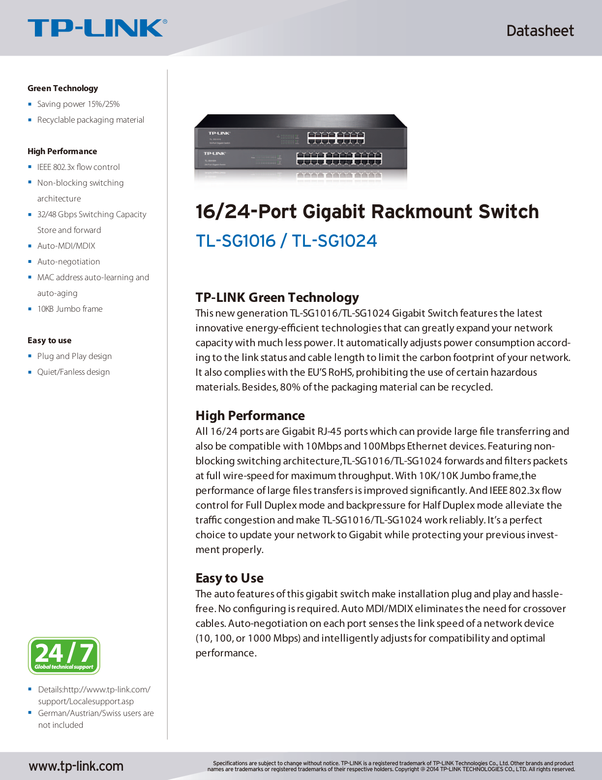 Switch TP-Link TL-SG1016 metálico montura para rack 16 puertos gigabit 10/100/1000M no administrable