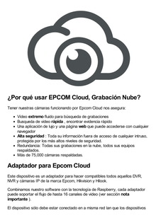 Adaptador en la Nube / Soporta Máximo 16 Canales de Video (DVR,NVR,CAM IP) / Plataforma Epcom Cloud / 2MP / 4MP / 8MP / Video / Audio / PTZ / Grabación por Movimiento / Grabación Continua