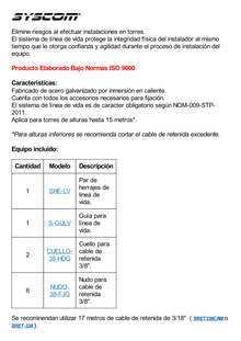 Kit de Línea de Vida para Torres STZ30G, STZ35G y STZ45G hasta 15 metros de altura.