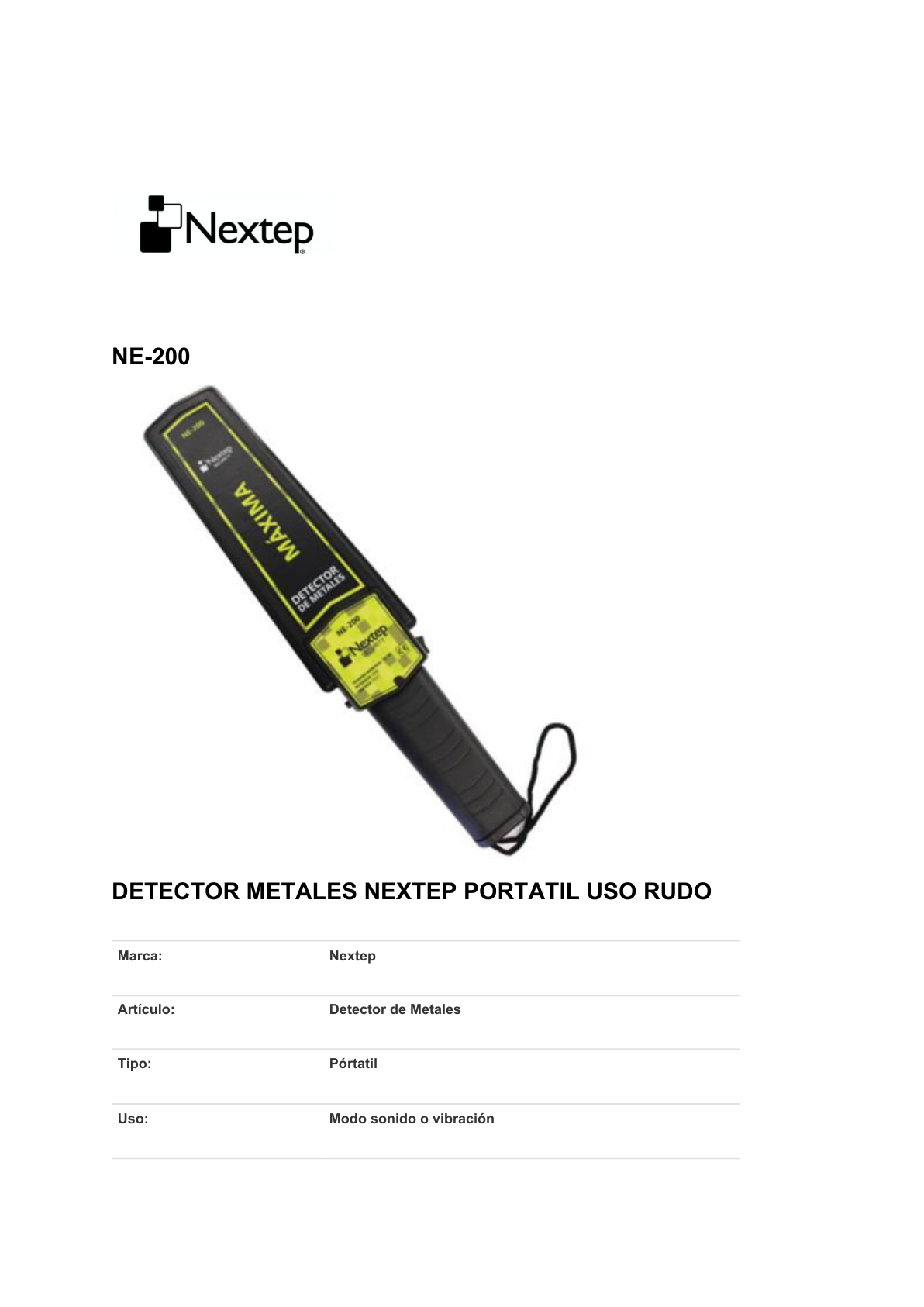 Detector de Metales Portátil Nextep de Uso Rudo Sonido y Vibración Negro