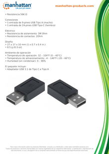 ADAPTADOR MANHATTAN USB-C AM-AH V2 NEGRO