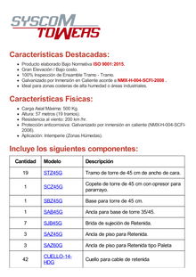 Kit de Torre Arriostrada de Piso de 57 m Altura con Tramo STZ45G Galvanizado por Inmersión en Caliente. (No incluye retenida).