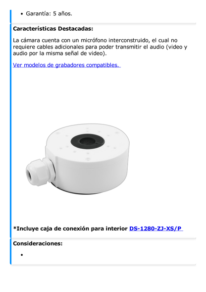 KIT DE CÁMARA + MONTAJE / Cámara Bala TURBOHD 2 Megapixel (1080p) / Gran Angular 106° / Lente 2.8 mm / 25 mts IR EXIR / Exterior IP66 / 4 Tecnologías / dWDR