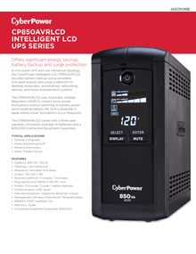 UPS CyberPower Intelligent LCD CP850AVRLCD 850VA/510W 9 NEMA 5-15R (5 c/protección batería) 120V Energy Star