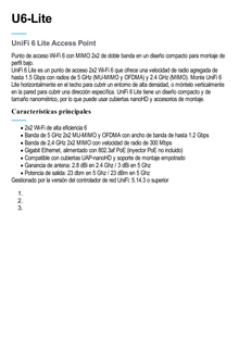 Access Point UniFi doble banda 802.11ax WiFi 6, 5 GHz (MU-MIMO 2x2 y OFDMA) y 2.4 GHz (MIMO 2x2)