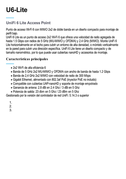 Access Point UniFi doble banda 802.11ax WiFi 6, 5 GHz (MU-MIMO 2x2 y OFDMA) y 2.4 GHz (MIMO 2x2)