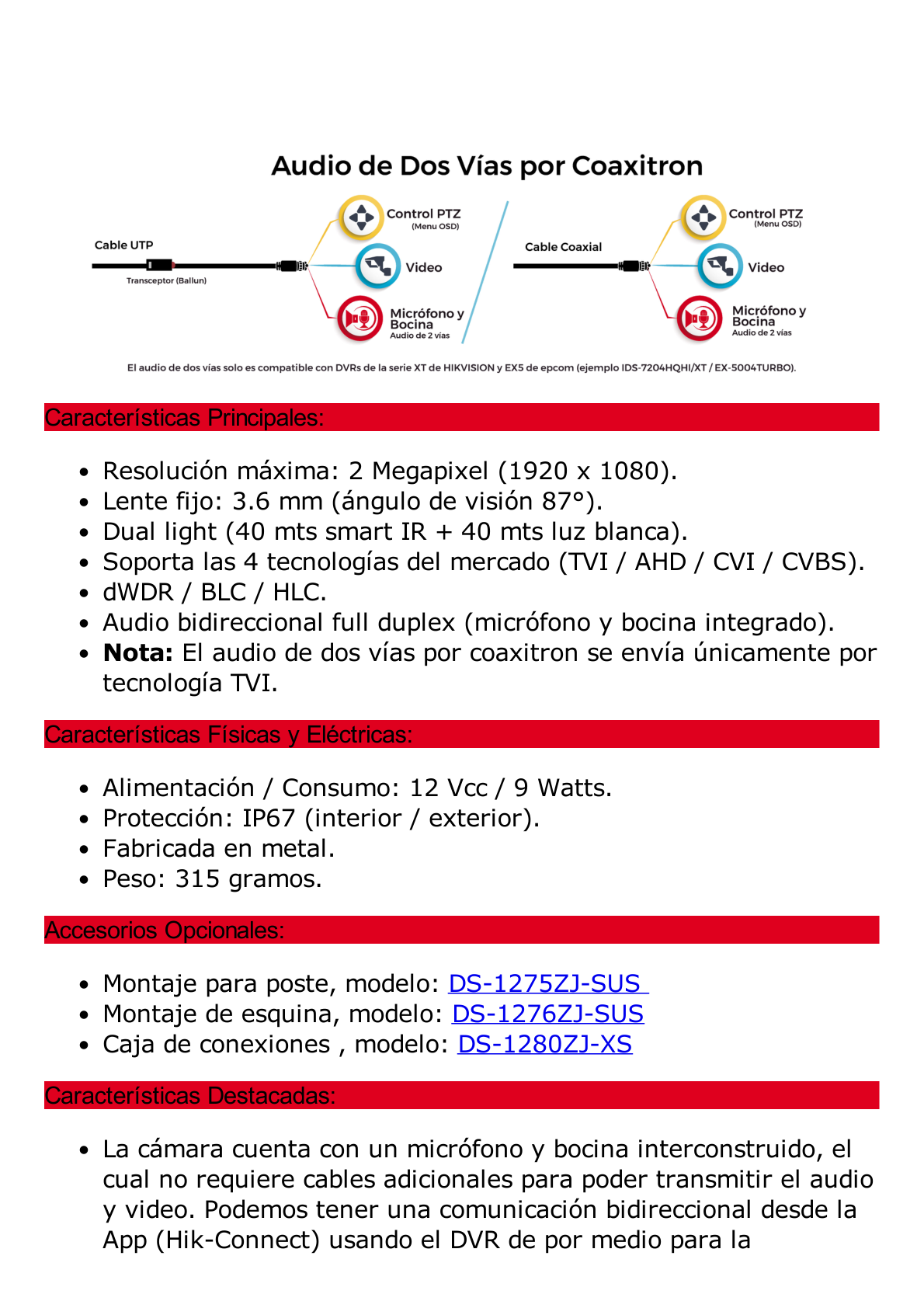 [Audio Bidireccional + Dual Light + ColorVu] Bala TURBOHD 2 Megapixel (1080p) / Lente 3.6 mm / 40 mts IR EXIR + 40 mts Luz Blanca / Micrófono y Bocina Integrado / Exterior IP67 / dWDR