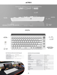 Teclado Acteck Uny Comp TI685 Bluetooth Blanco 2 Modos BT Ranura Para Dispositivos Control Volumen