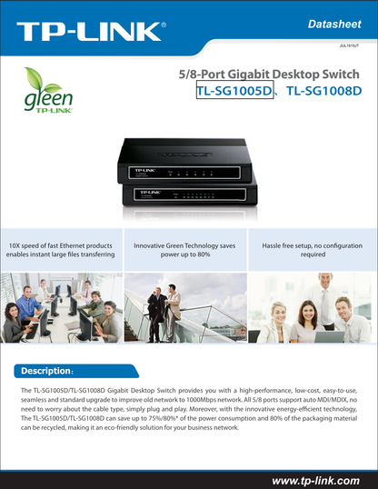 Switch TP-Link TL-SG1005D de escritorio 5 puertos gigabit 10/10/1000M no administrable carcasa de plástico