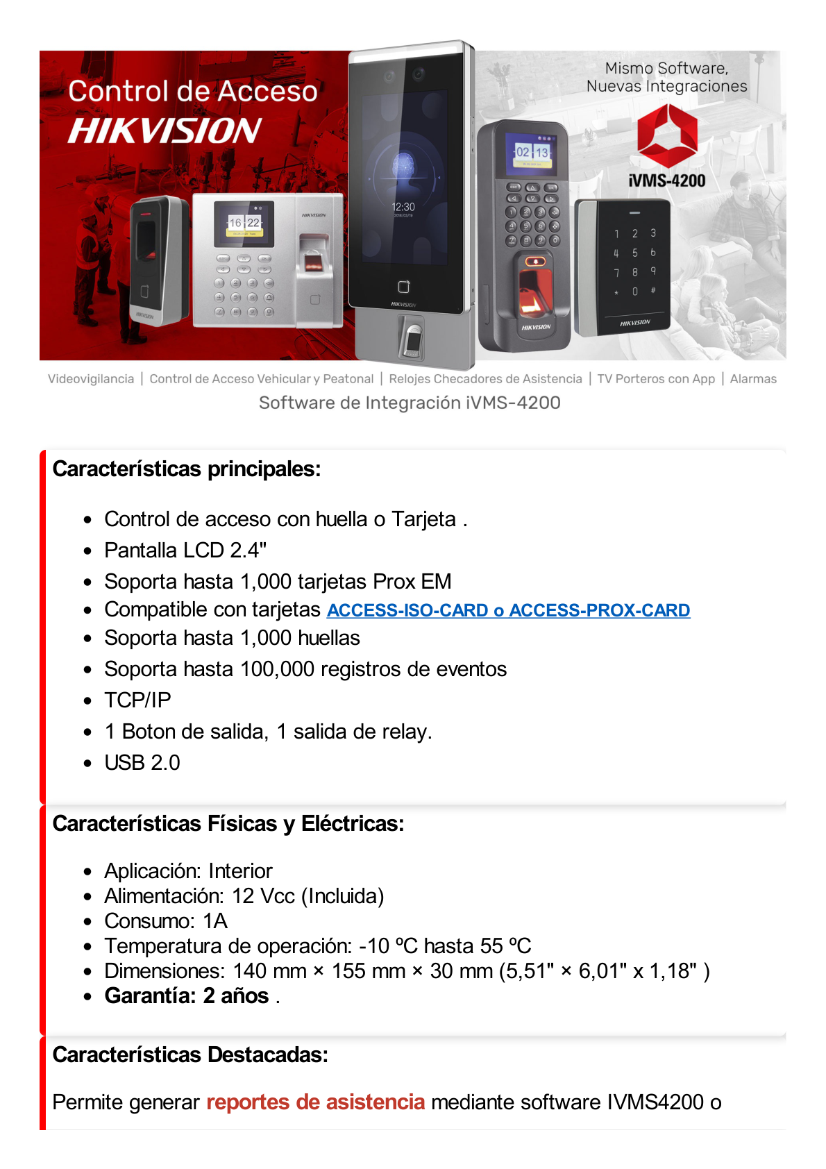 Terminal de Control de Acceso y Asistencia compatible con APP Hik-Connect (P2P) / Lectura de Huella y de Tarjetas EM / Soporta hasta 1000 Huellas / Relevador para Chapa / Software iVMS4200