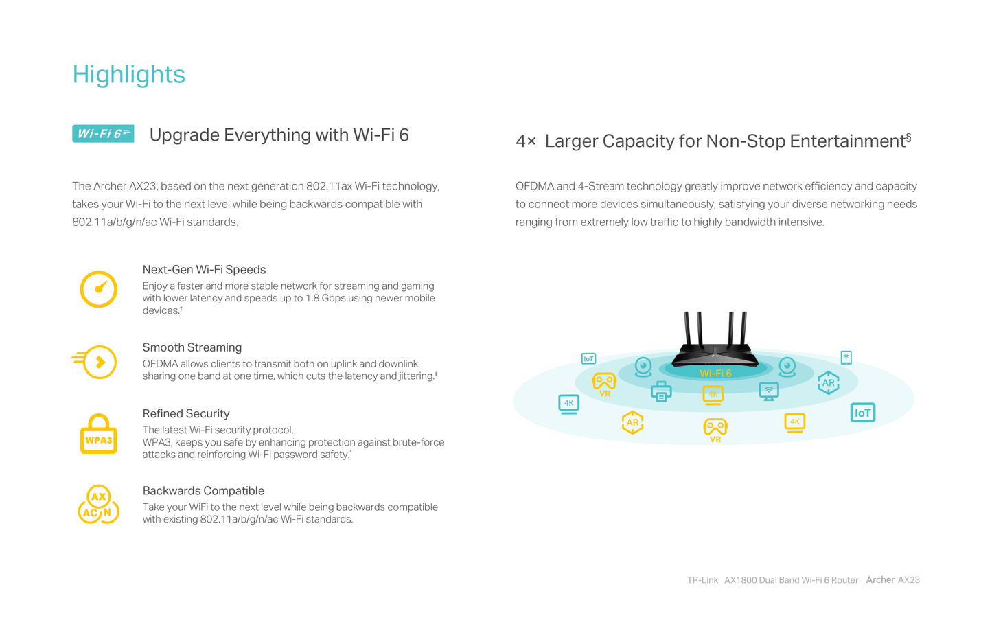 Router Wi-Fi 6 AX1800 TP-Link Archer AX23 compatible EasyMesh MU-MIMO OFDMA 1 x WAN y 4 x LAN RJ45 gigabit CPU doble núcleo