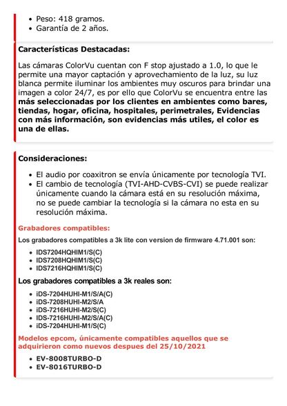 [ColorVu] Turret TURBOHD 3K (5 Megapixel) / Micrófono Integrado / Lente 3.6 mm / Imagen a Color 24/7 / 40 mts Luz Blanca / Exterior IP67 / dWDR / 4 Tecnologías