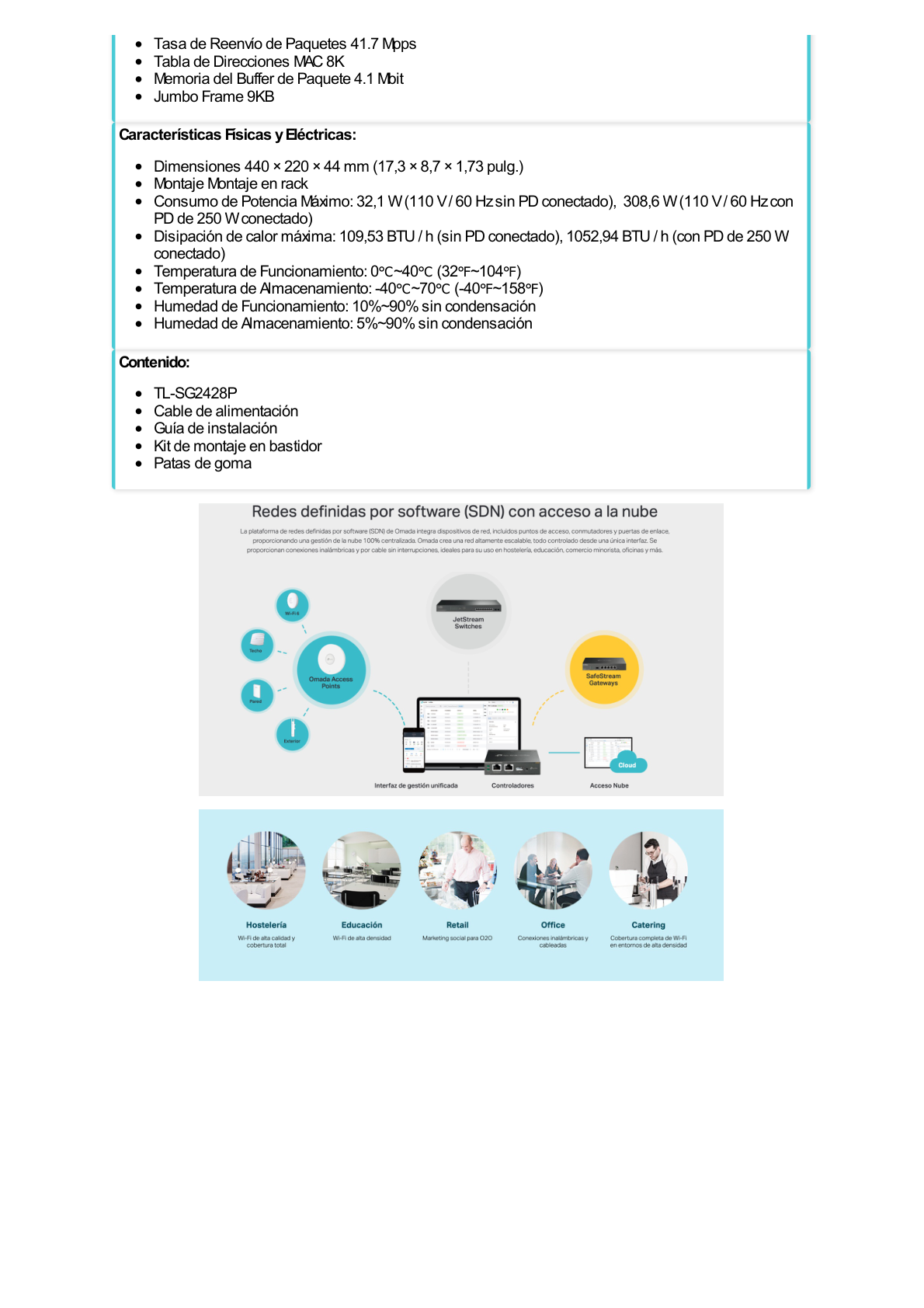 Switch PoE JetStream SDN Administrable 24 puertos 10/100/1000 Mbps + 4 puertos SFP, 24 puertos PoE, 250W, administración centralizada OMADA SDN