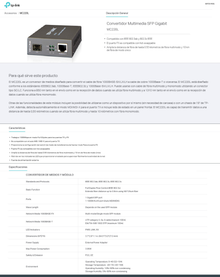 Convertidor Multimedia SFP gigabit TP-Link MC220L 1x SFP 1x RJ45 1000M Auto MDI/MDIX compatible IEEE 802.3ab y 802.3z IEEE