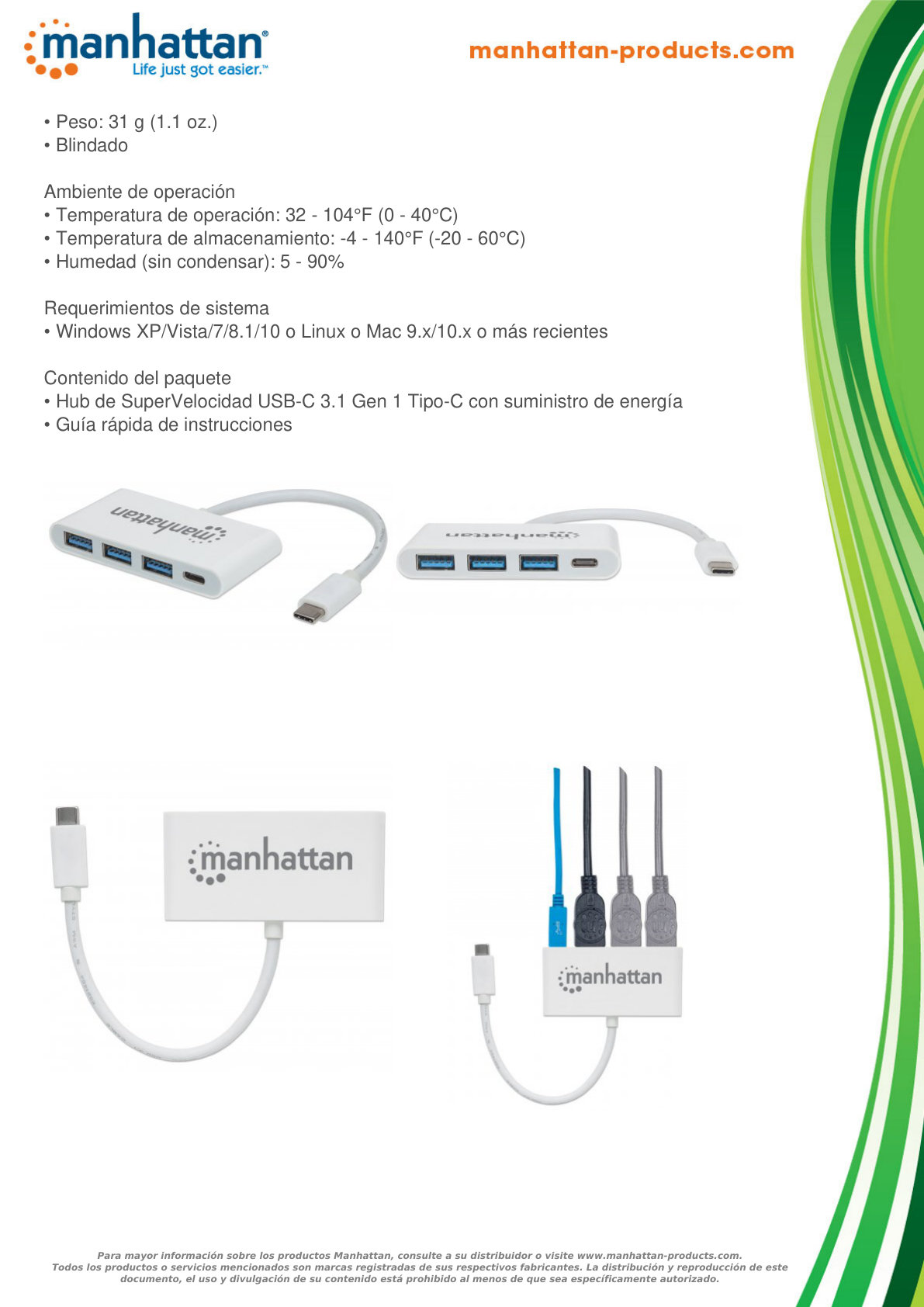 HUB USB TIPO C 3 PUERTOS A + 1 PUERTO C