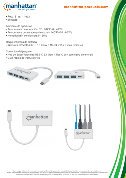 HUB USB TIPO C 3 PUERTOS A + 1 PUERTO C