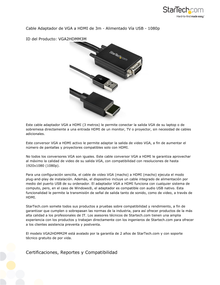 Cable StarTech Adaptador de 3M VGA a HDMI Alimentado vía USB - 1080p