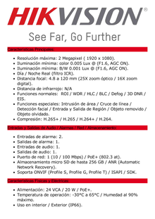 Domo PTZ IP 2 Megapixel / ACUSENSE (Evita Falsas Alarmas) / H.265+ / 25X Zoom / Día-Noche ICR Real / WDR 120 dB / PoE+ / Exterior IP66 / IK10 / DARKFIGHTER / Micro SD