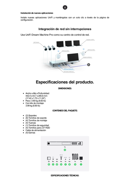 UniFi OS Console: Dream Machine Pro, con 1 puerto WAN Gigabit RJ45, 1 puerto WAN 10G SFP+ / 8 puertos LAN Gigabit RJ-45, y una bahía de HDD 3.5" (No incluye HDD), Integra todas las aplicaciones UniFi