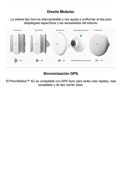 Radio Estación Base airMAX AC hasta 500 Mbps, 5 GHz (5150 - 5875 MHz) con tecnología airPrism, la antena se vende por separado