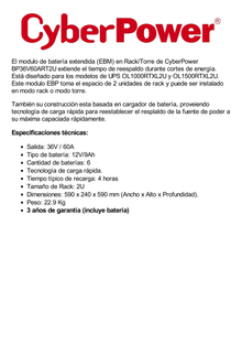 Módulo de Baterías Externas, Para Extensión de Tiempo de Respaldo, Para UPS Serie OL Modelos OL1500RTXL2U y OL1000RTXL2U