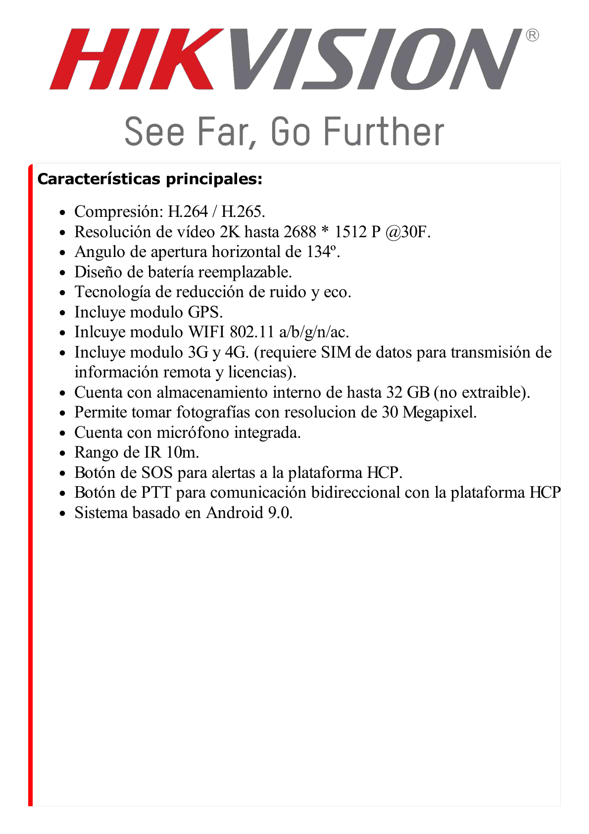 Body Camera Portátil / Grabación a 2K / Pantalla 2.4" LCD / IP67 / H.265 / 32 GB de Almacenamiento / GPS / WIFI / 3G y 4G / Fotos de Hasta 30 Megapixel / Micrófono Integrado