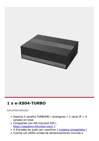 Kit TurboHD 1080p / DVR 4 Canales con Unidad de Almacenamiento eSSD de 300GB / 4 Cámaras Bala ColorVu con Micrófono Integrado / Fuente de Poder / Accesorios de Instalación