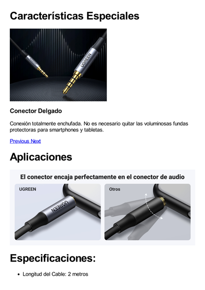 Cable Auxiliar de 3.5mm / Cable Audio Estéreo / Núcleo de Alambre de Cobre Esmaltado / Carcasa de Aluminio Azul + Nylon Trenzado /  Soporta Micrófono / 2 Metros