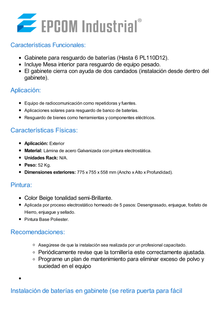 Gabinete de Seguridad de Lámina Galvanizada  para Almacenamiento de Baterías (Hasta 6 baterías PL110D12).