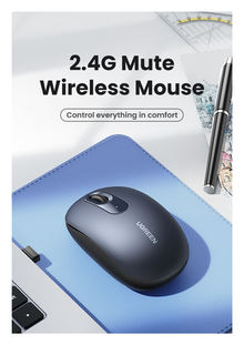 Mouse Inalámbrico 2.4G 800/1200/1600/2400 DPI / Función de 3 botones / Alcance 10m / Silencioso / Ergonómico / Anti-caída y Anti-interferencias / Color Midnight Blue / Batería Alcalina AA (incluida).