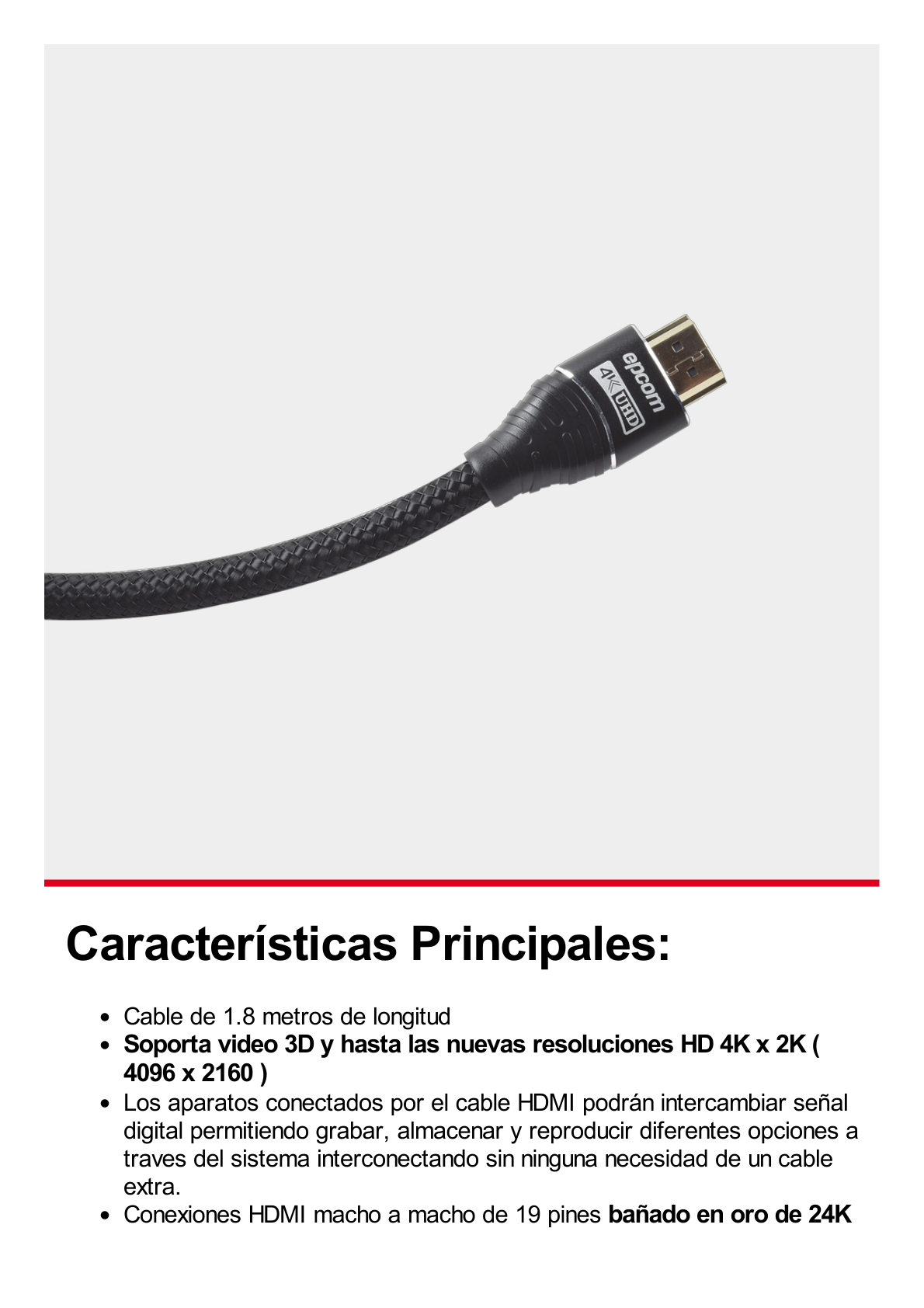 Cable HDMI Ultra-Resistente Redondo de 1.8m ( 5.9 ft ) Optimizado para Resolución 4K ULTRA HD